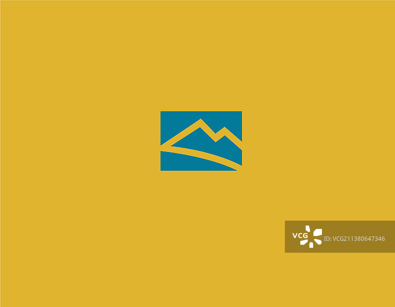 黄色背景上的创意抽象蓝色Logo图片素材