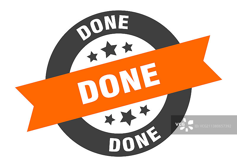 完成标志橙黑色圆形缎带贴纸图片素材