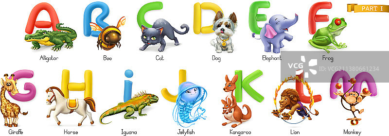 动物园字母A-Z 3D趣味动物图标图片素材