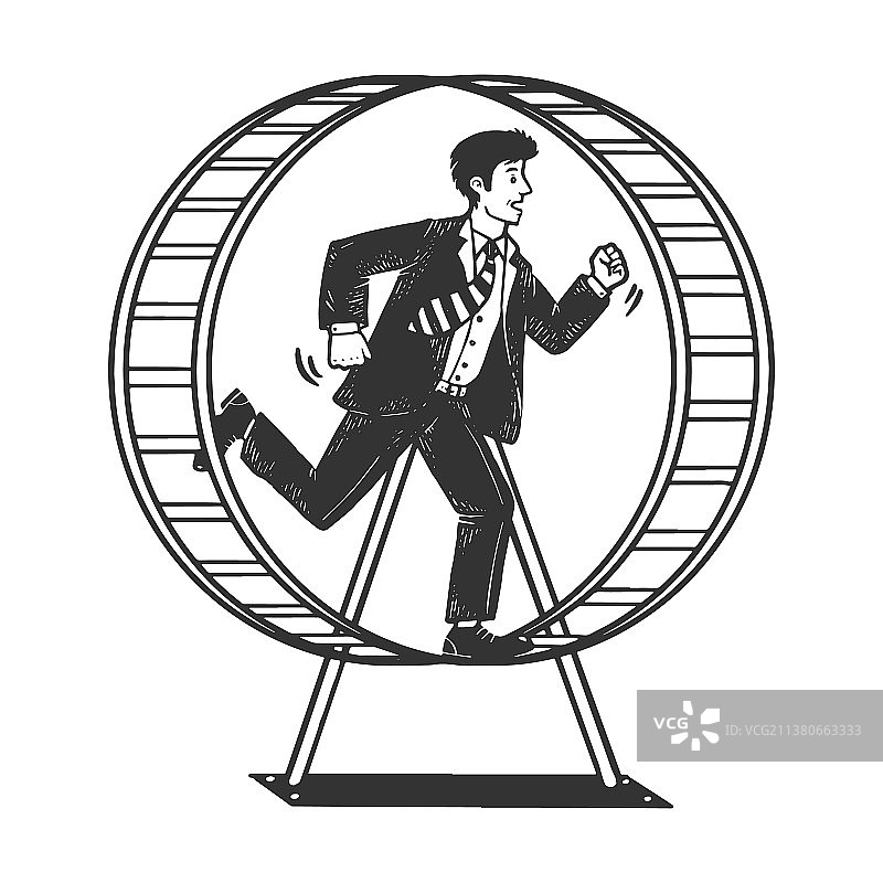 商人在仓鼠轮素描中奔跑图片素材