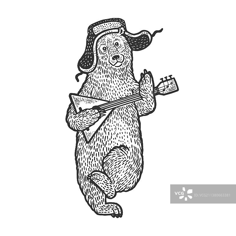 戴耳罩和巴拉莱卡琴的熊素描图片素材