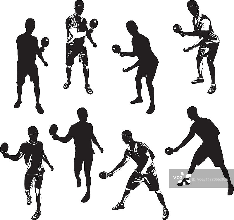 乒乓球运动员黑色剪影合集图片素材