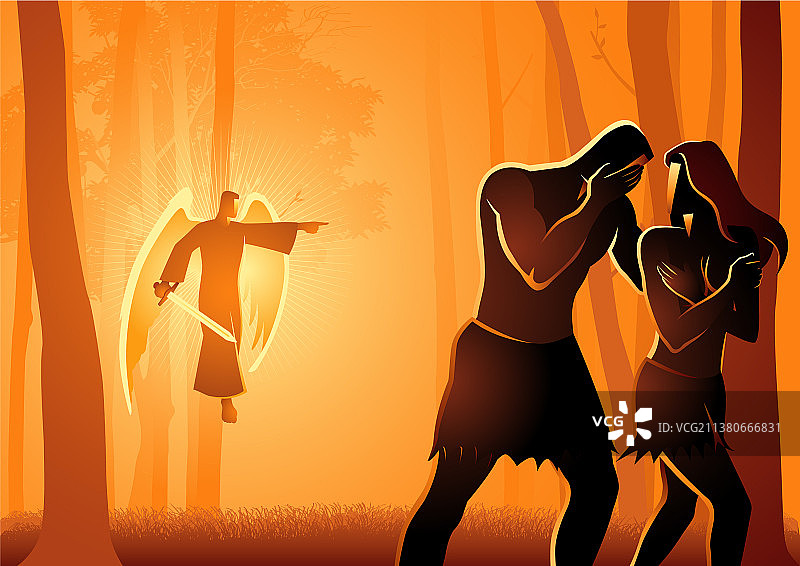 亚当和夏娃被逐出伊甸园图片素材