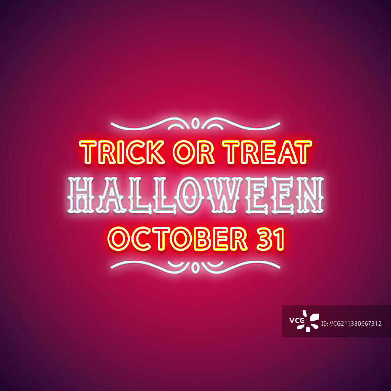 红色霓虹灯万圣节不给糖就捣蛋标志图片素材