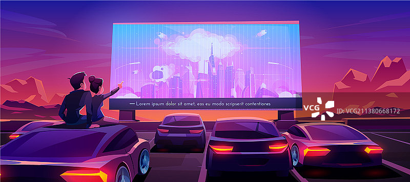 情侣在汽车影院约会图片素材