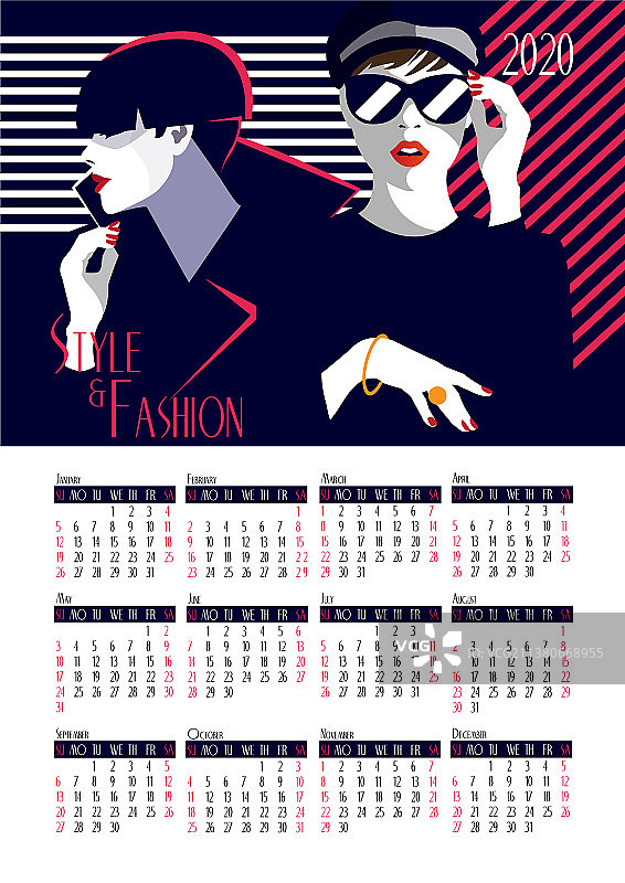 带有时尚女性的日历图片素材