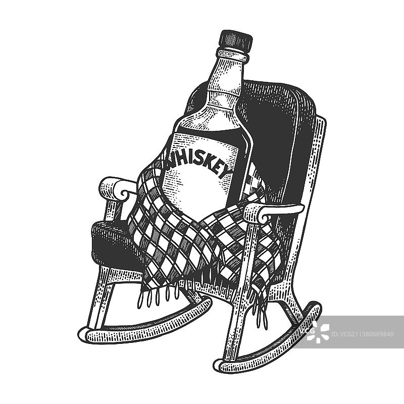 摇椅上的威士忌素描雕刻图片素材