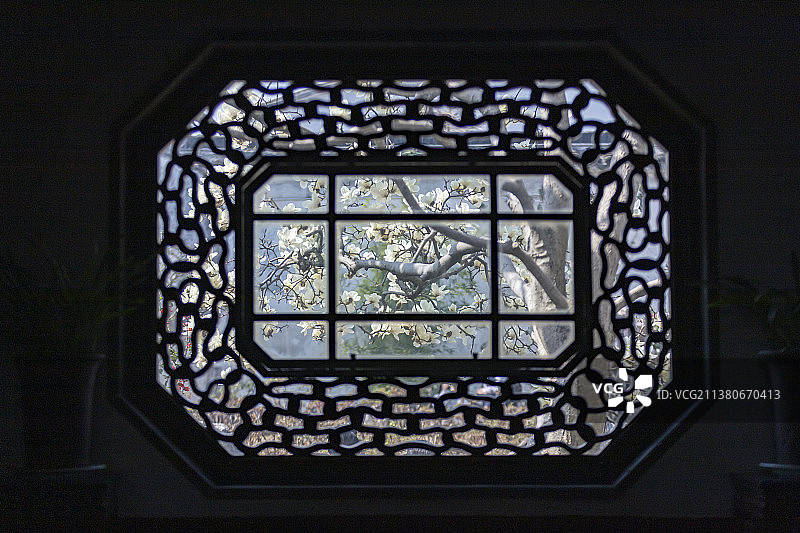 网师园花窗玉兰图片素材