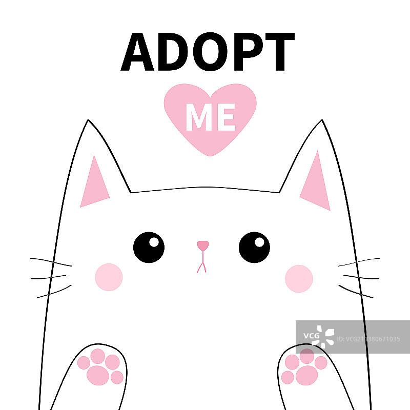 领养我，白色轮廓猫脸剪影粉色图片素材
