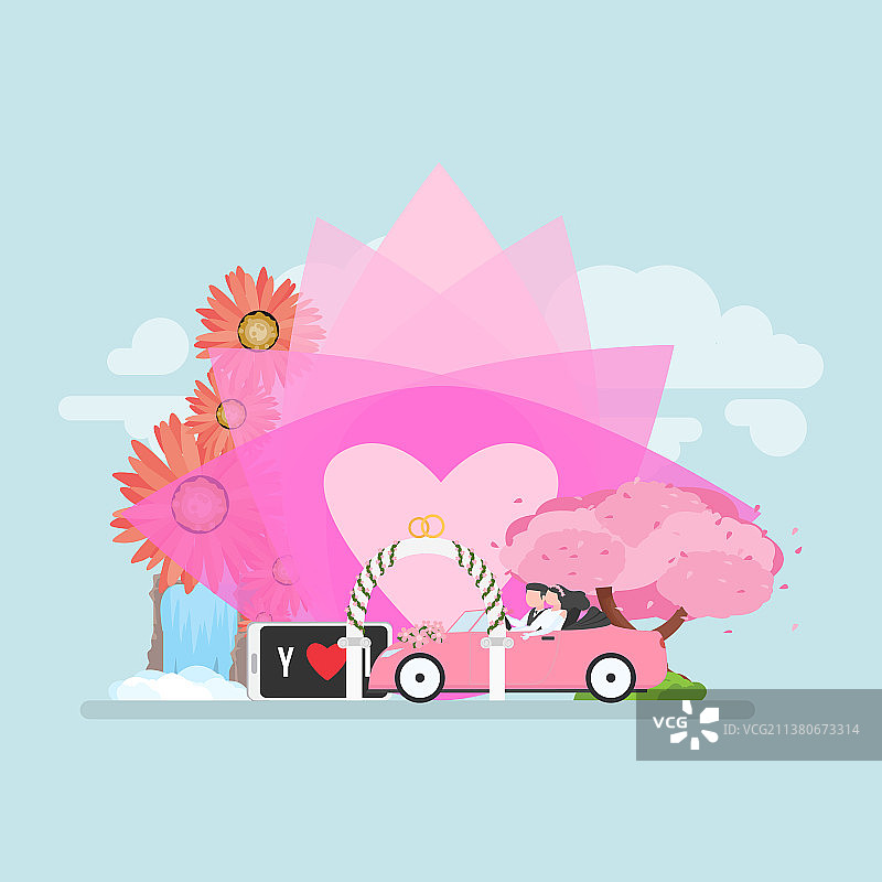 瀑布边的户外婚礼图片素材