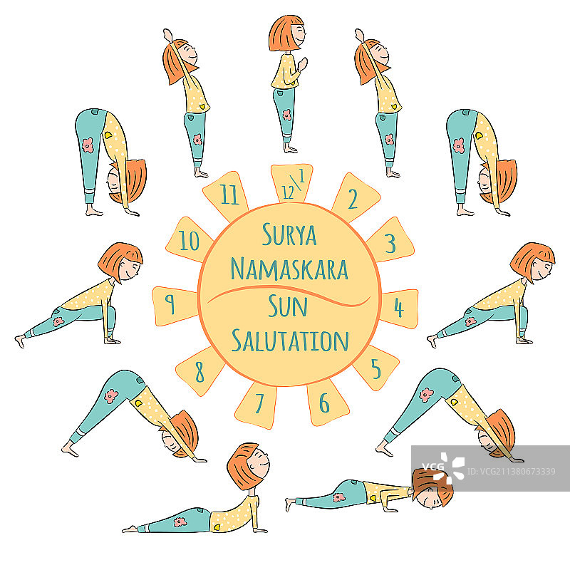 可爱的瑜伽儿童做太阳致敬式图片素材