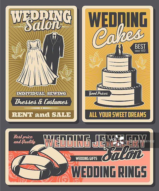 结婚戒指蛋糕新娘礼服和新郎西装图片素材