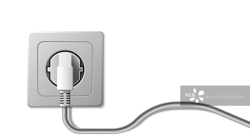 白色背景上的逼真电源插座和插头图片素材