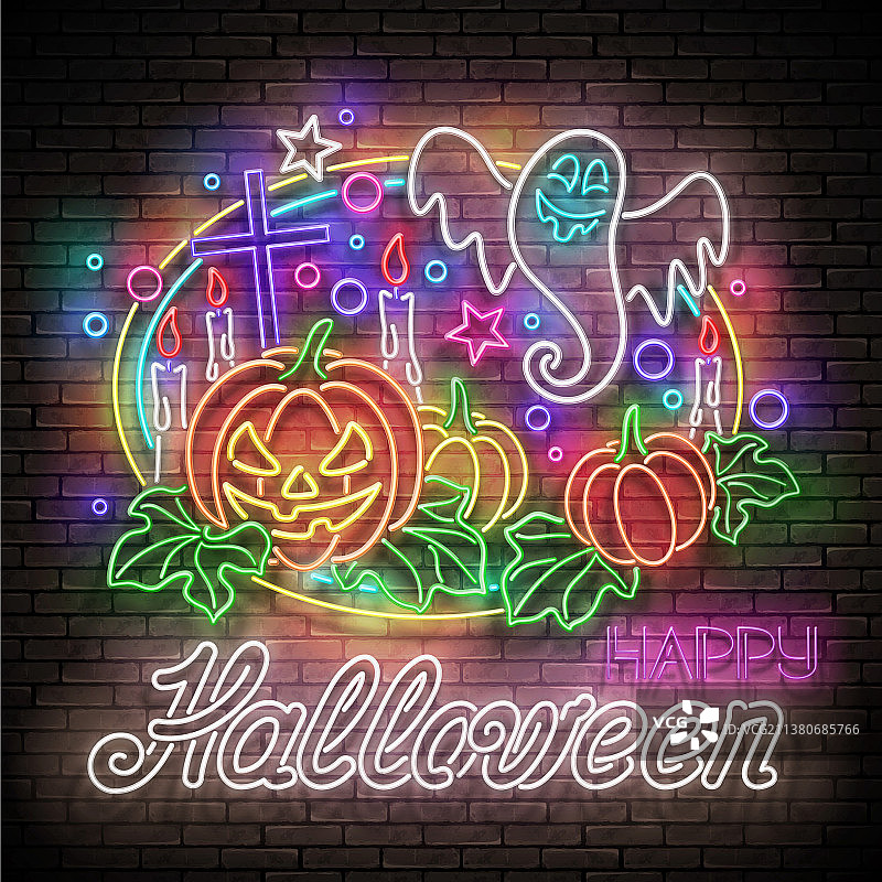 万圣节南瓜十字发光贺卡图片素材