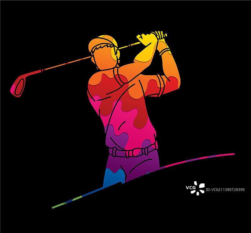 卡通高尔夫运动员运动姿态图片素材