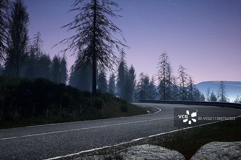 公路，山路，夜景，星空图片素材
