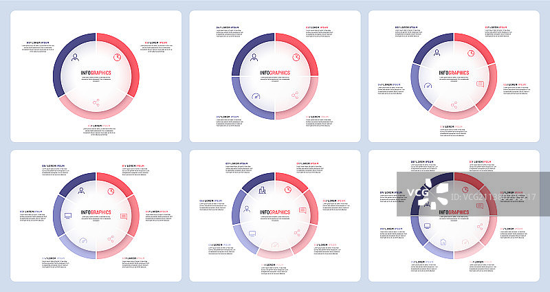 饼图信息图表模板，划分3、4、5、6个部分图片素材