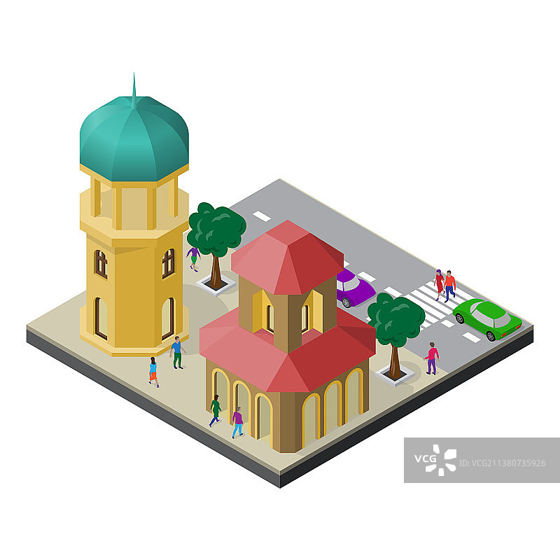 2.5D城市景观塔楼城镇建筑图片素材