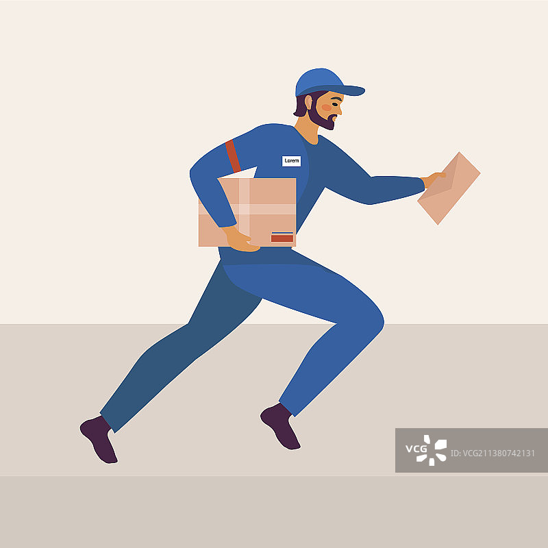 邮递员奔跑着拿着包裹和信件图片素材
