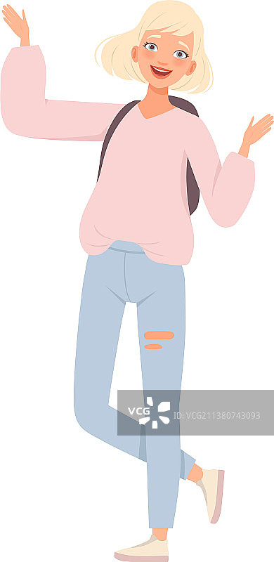 挥手致意的快乐少女图片素材