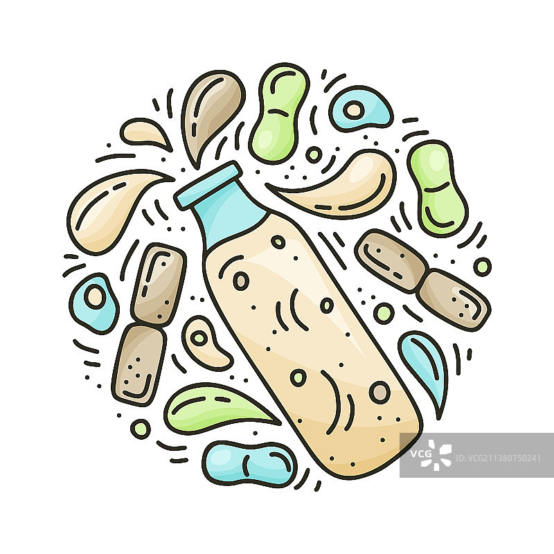 开菲尔或酸奶圆形涂鸦手绘模板图片素材