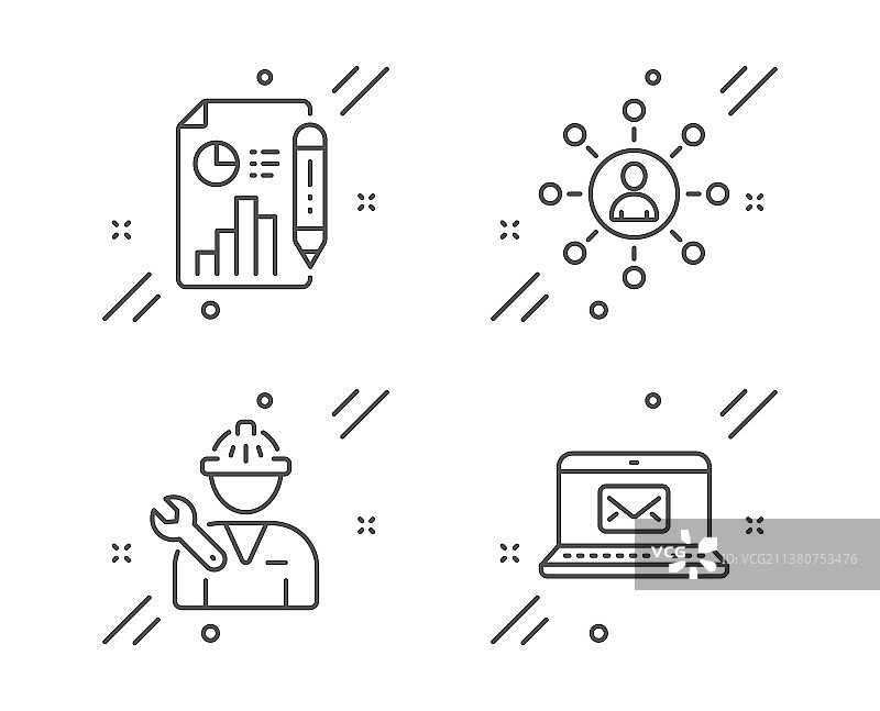 报告文件、维修工和网络图标图片素材
