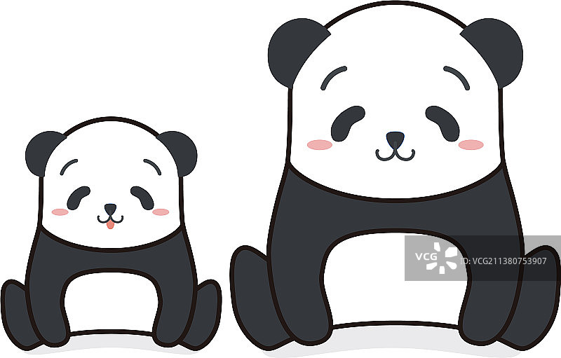 卡通风格的可爱有趣的熊猫母子图片素材