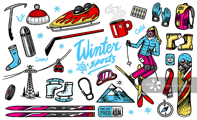 冬季运动滑雪季复古滑雪板图片素材