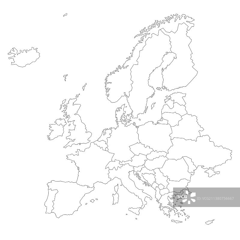 欧洲国家轮廓剪影地图图片素材