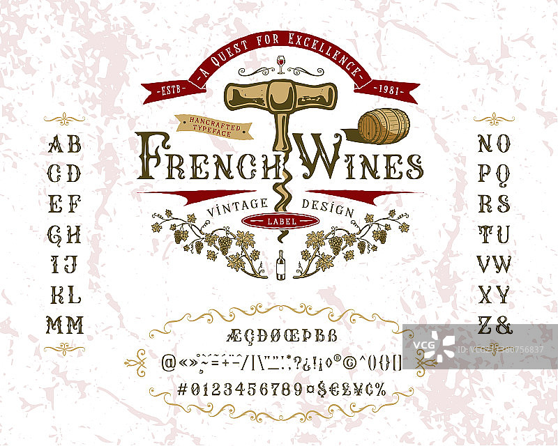 法式葡萄酒复古字母数字字体图片素材