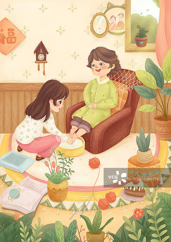 母亲节-女儿给母亲洗脚图片素材