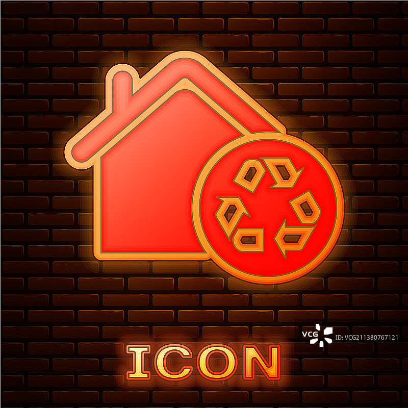 发光霓虹灯环保房屋与回收标志图标图片素材