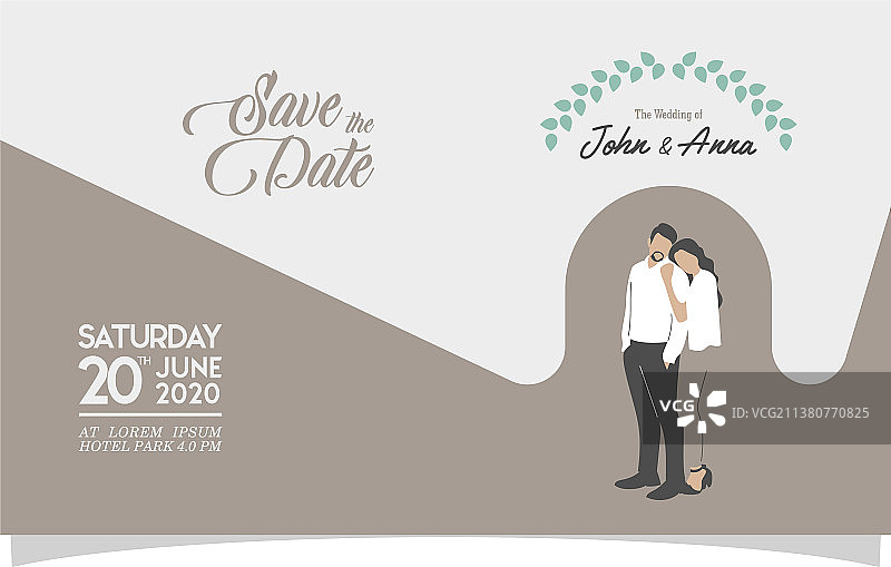 带有情侣扁平人物的婚礼请柬图片素材