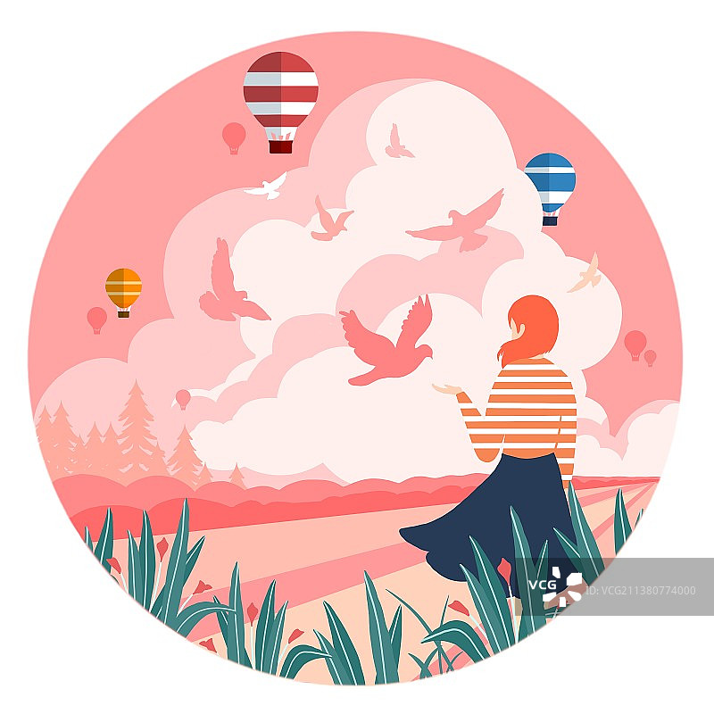 喂和平鸽女孩背影图片素材