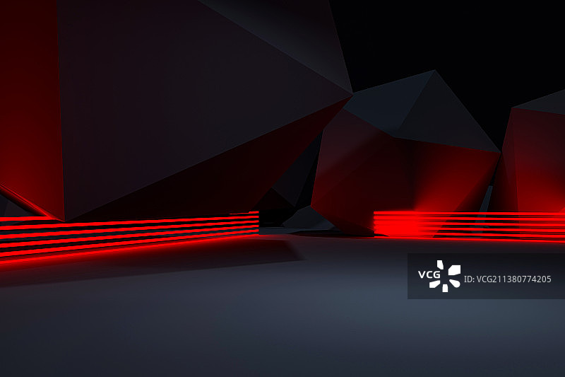 3D红色抽象霓虹灯空间背景图片素材