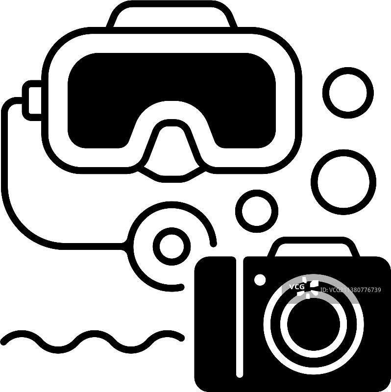 水下摄影黑色线性图标图片素材