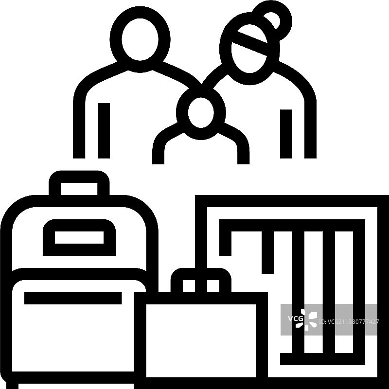 携带行李的难民家庭线性图标图片素材