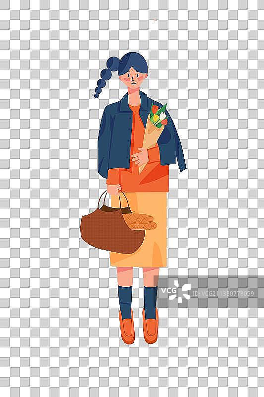 卡通春天女生少女插画图片素材