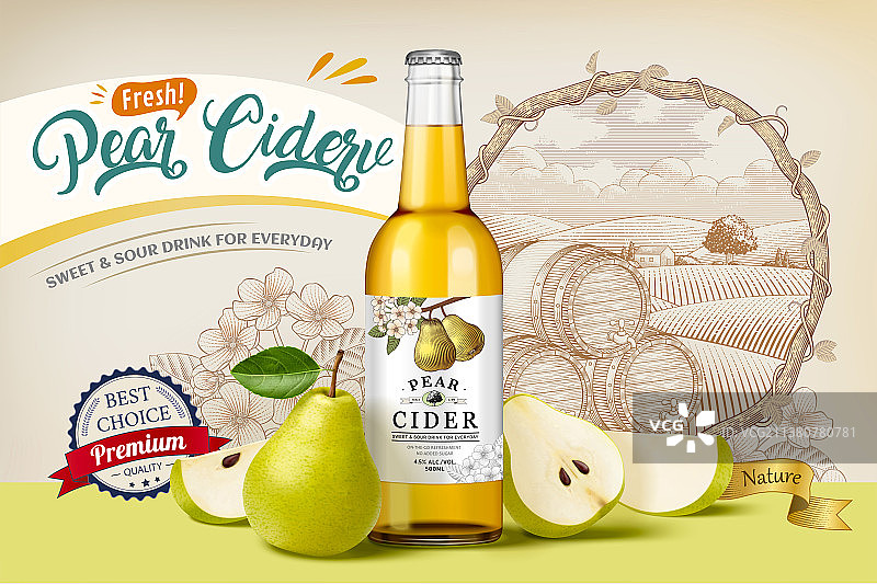 复古木刻风背景梨酒广告图片素材