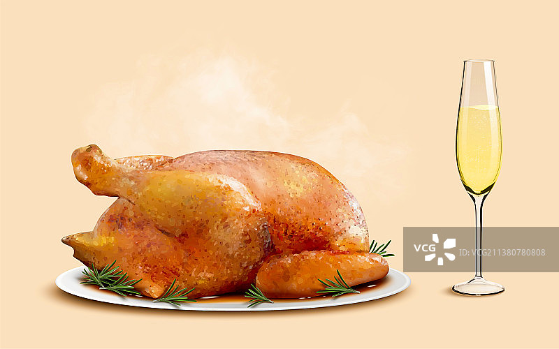 美味烤鸡与白葡萄酒素材图片素材