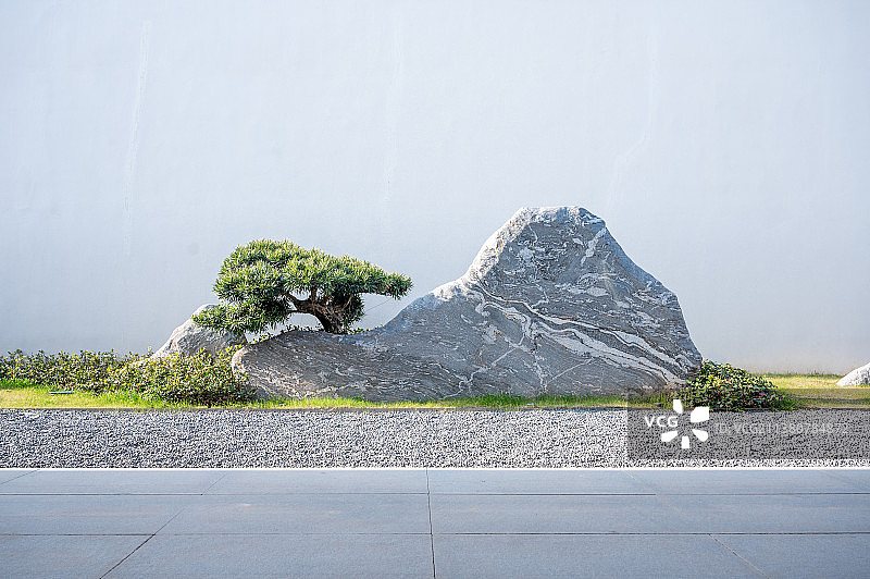 园林绿化假山石头与松树图片素材