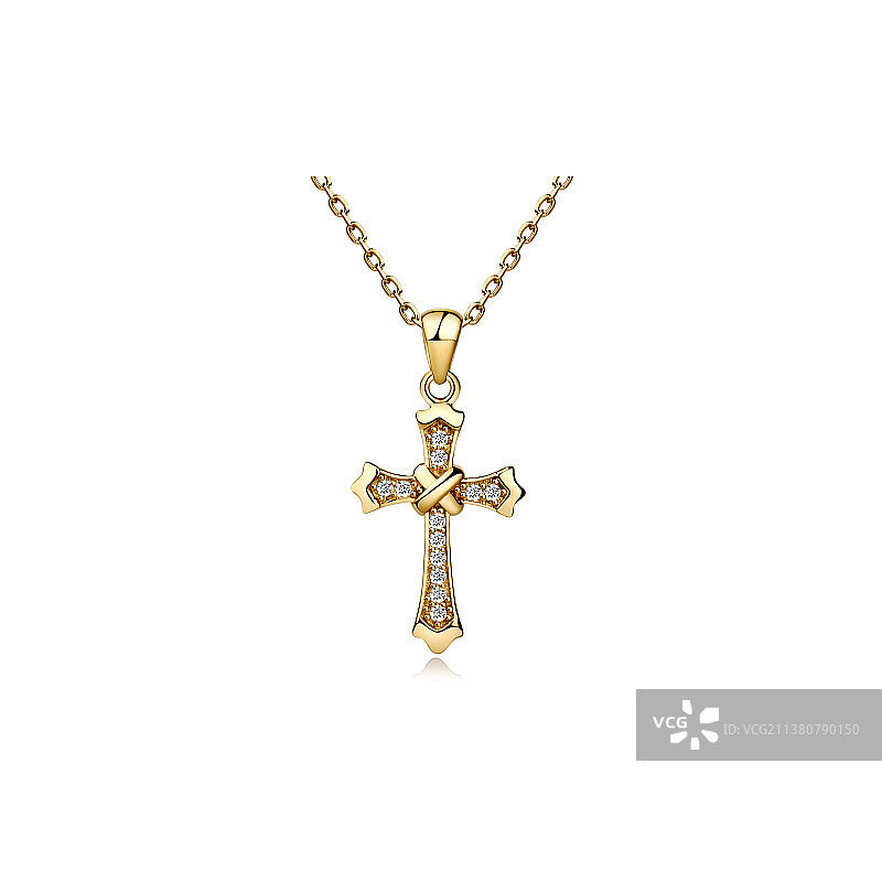 黄金钻石十字架项链白底图图片素材