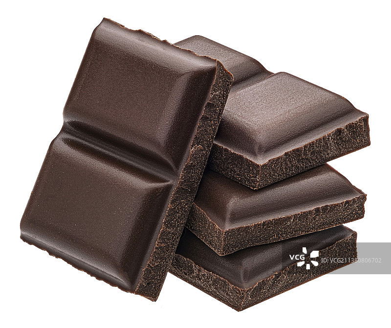 白色背景上堆叠的巧克力块图片素材