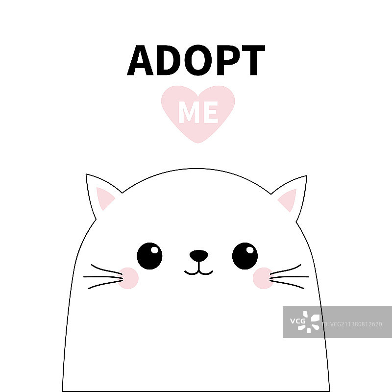 求收养的猫咪头像剪影和粉色爱心图片素材