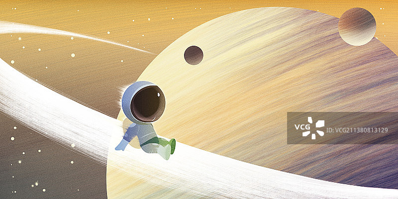 宇宙游乐场在光环带上玩滑滑梯的宇航员图片素材