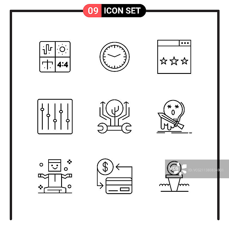 为网页和手机设置9个线条样式图标图片素材