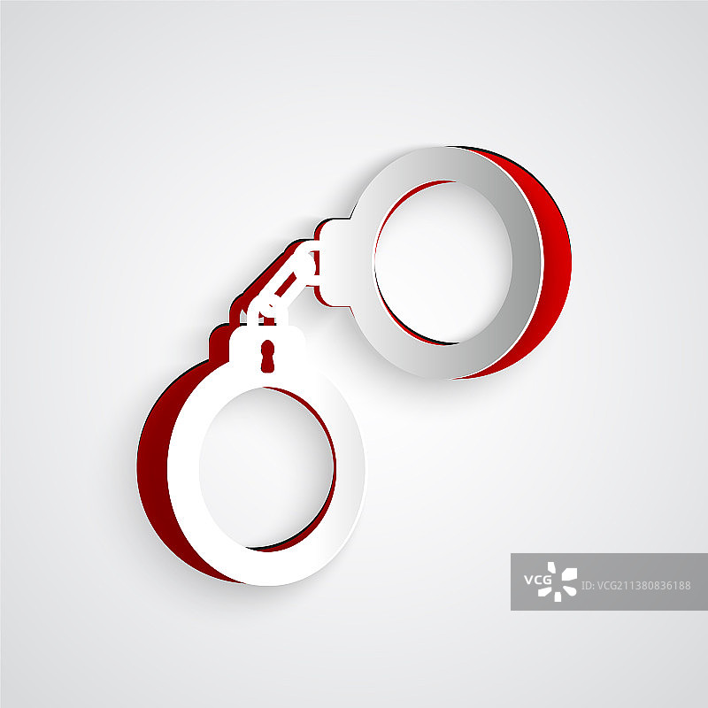 剪纸风格手铐图标，灰色背景图片素材