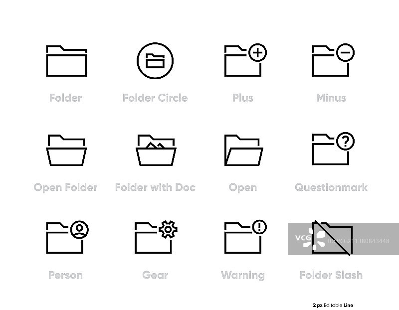 文件夹相关线性图标集轮廓图片素材