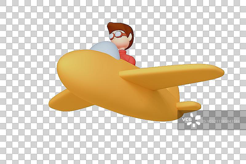 男孩开着飞机3D插画图片素材