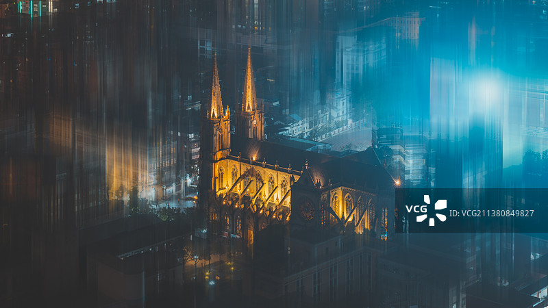 广州圣心大教堂亮灯图片素材